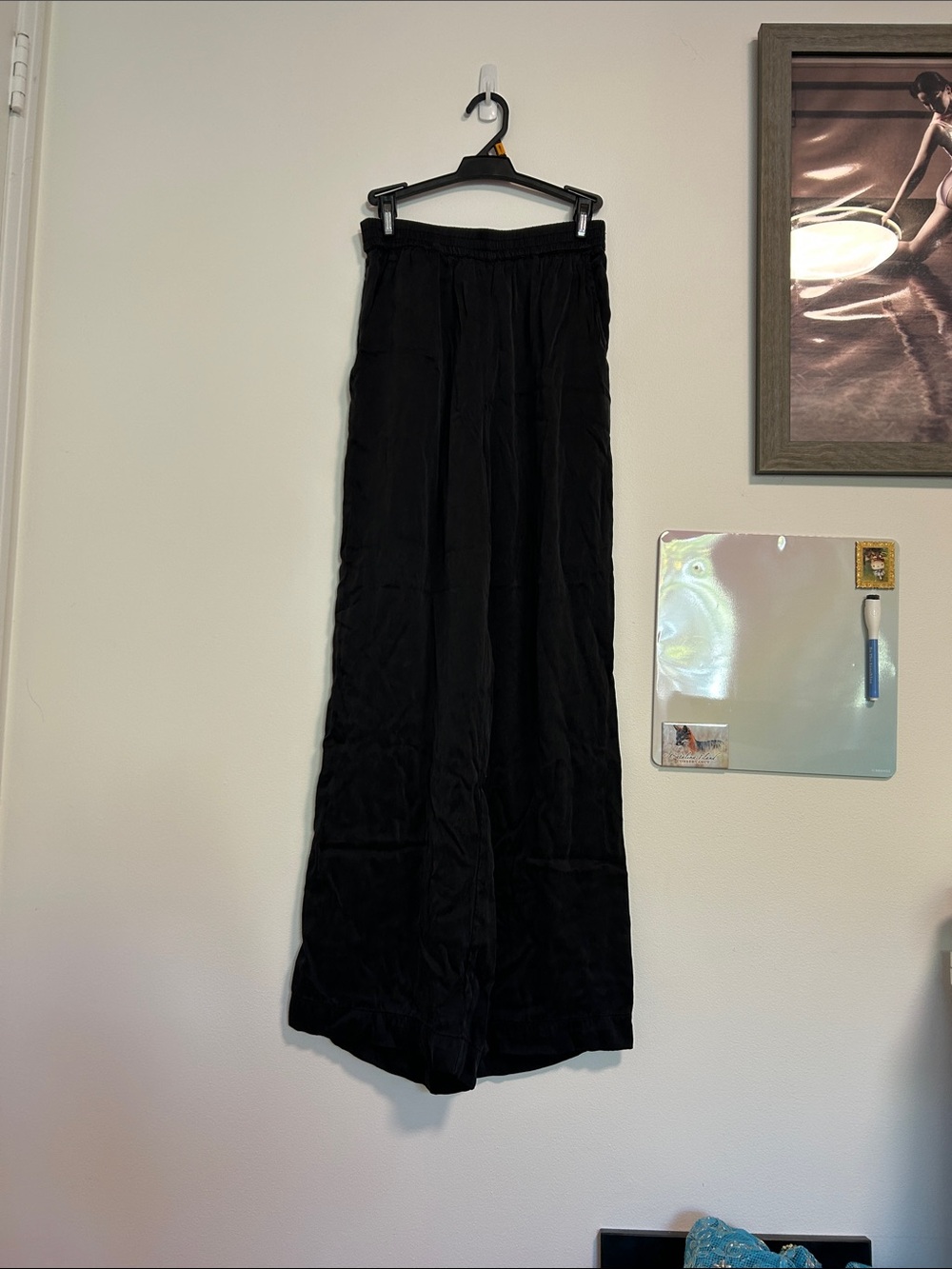 Olivaceous Black Wide-Leg Satin-Look Pants